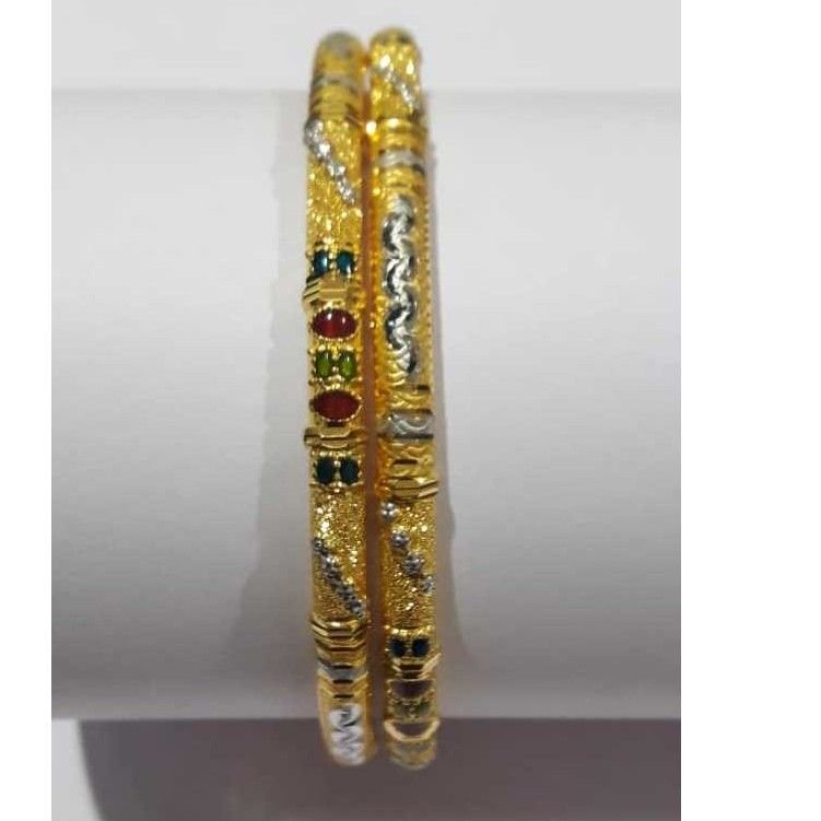 22KT Gold Red & Green Stone Designer Copper Pipe Kadli